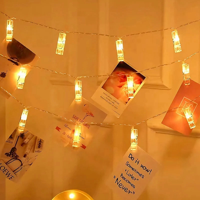 Photo Clip Fairy Lights displaying photo cards