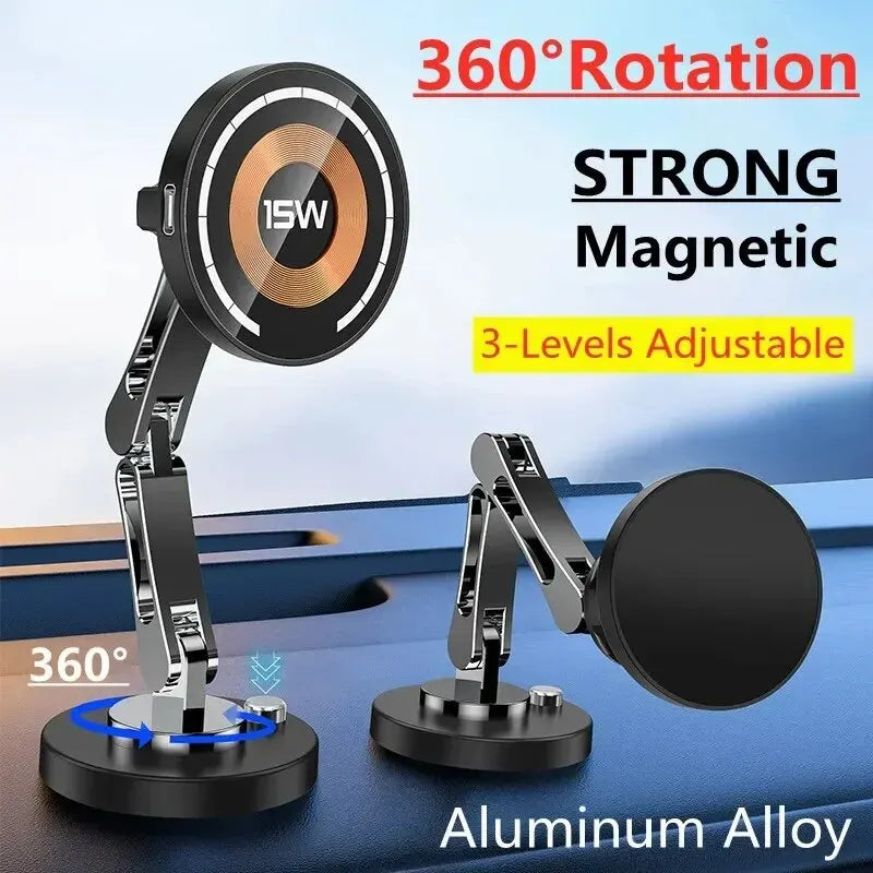 Magnetic Wireless Car Charger mounted on a car dashboard