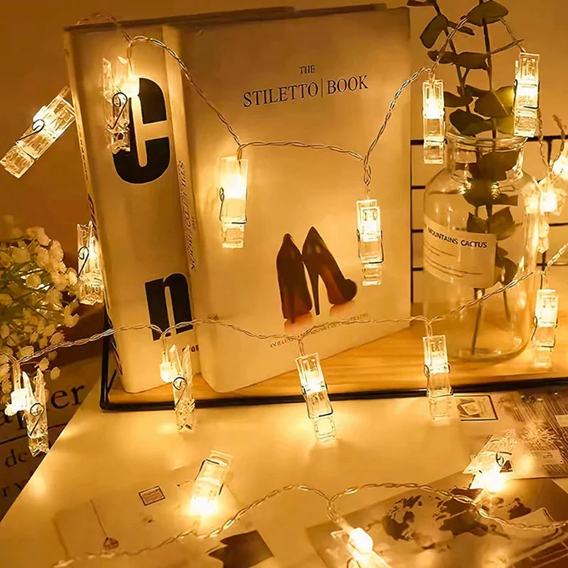 Photo Clip Fairy Lights in a bedroom setting
