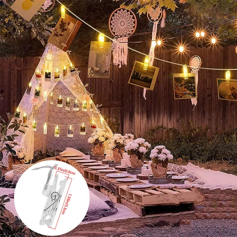 Photo Clip Fairy Lights lit warm white glow